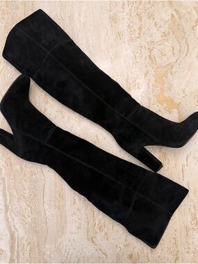 Gianni Bini Black Suede Over-the-Knee Block Heel Boots Size 7